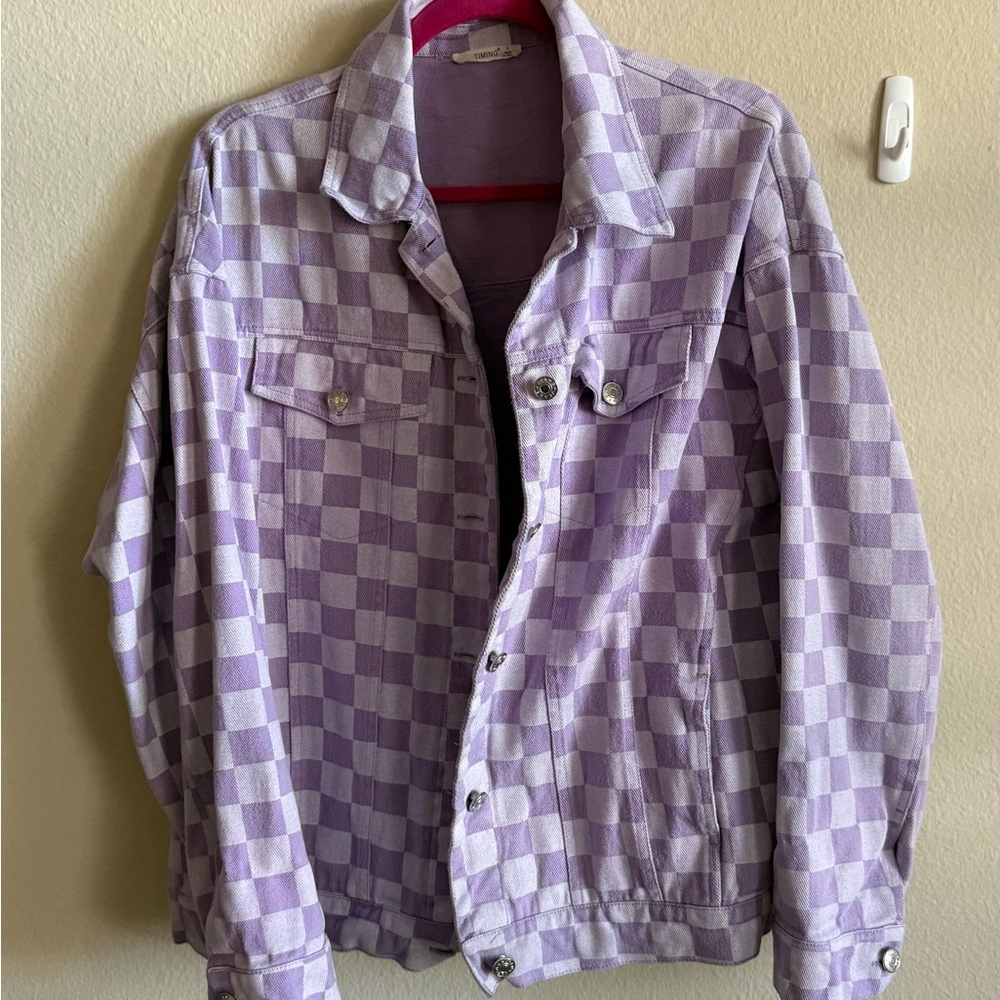 Purple Checkered Jean Jacket